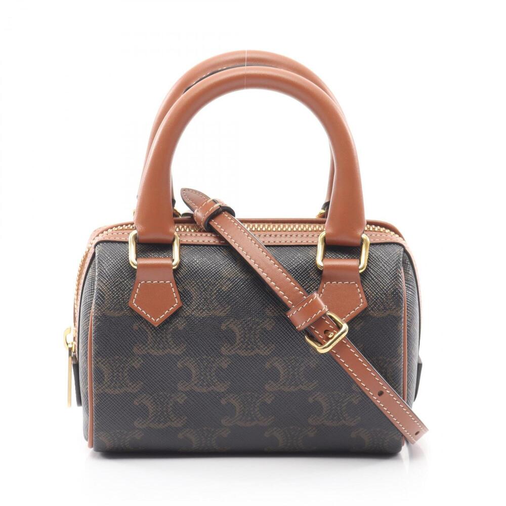 Celine Triomphe 2-Way Handbag, Coated Canvas Leather, Women's, Black/Brown, 1...